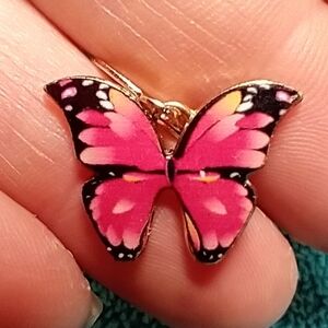 Goldtone pink butterfly wire pierced dangle earrings